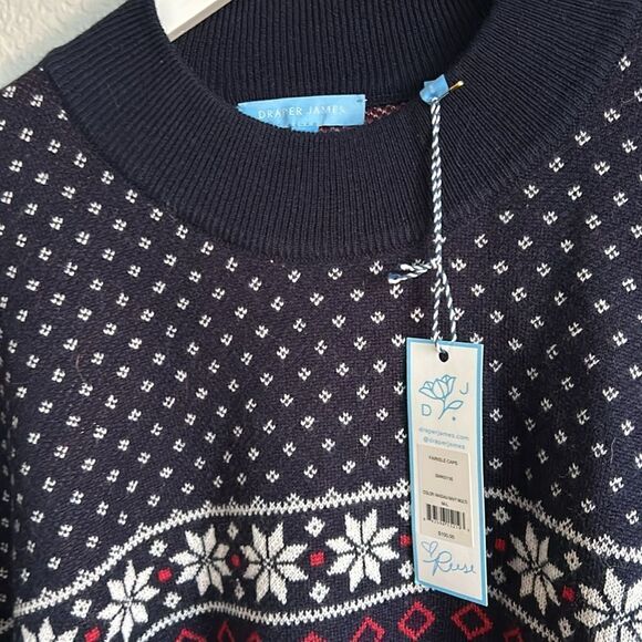 Draper JamesNassau Navy Multi Knit Sweater Fairsle Cape NWT size L - Picture 9 of 11